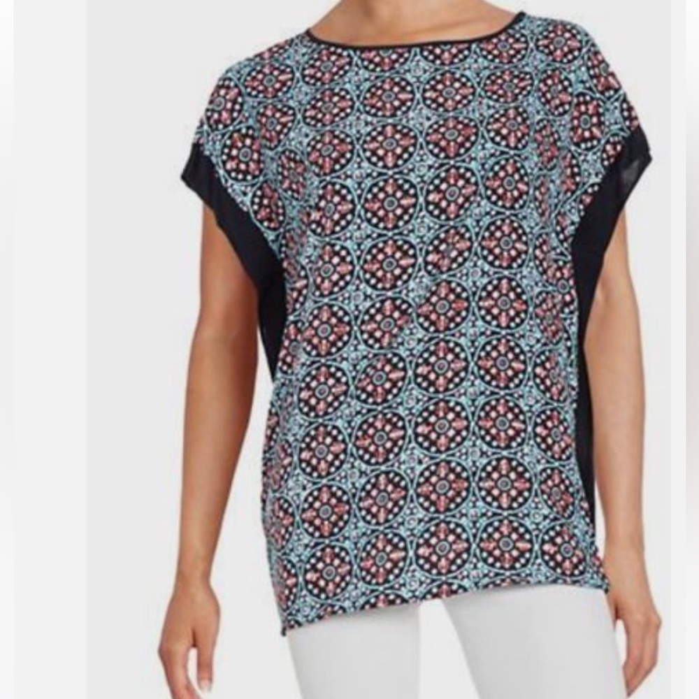 Michael Kors geometric print blouse w Jersey trim on sleeves and side seams